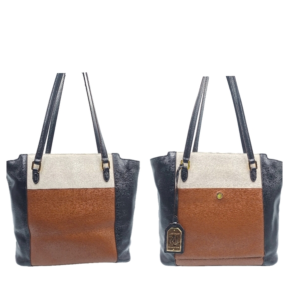 LAUREN Ralph Lauren Color Block Saffiano Leather Shoulder Bag - Picture 4 of 15